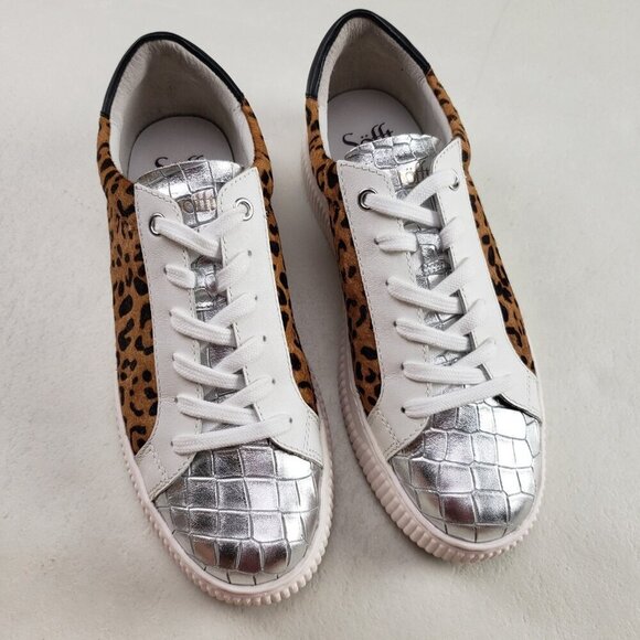 Sofft Fianna Animal Print Leather Sneaker Womens 8.5 White Lace Up Casual Shoe - Picture 1 of 10